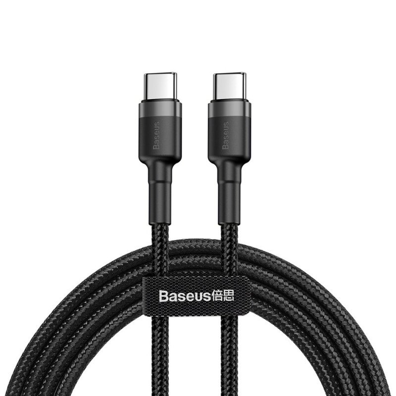 
Patvarus pintas kabelis USB-C į USB-C QC3 2m – juodas ir pilkas
