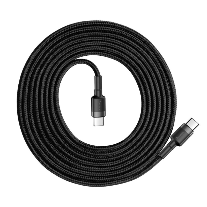 Patvarus pintas kabelis USB-C į USB-C QC3 2m – juodas ir pilkas