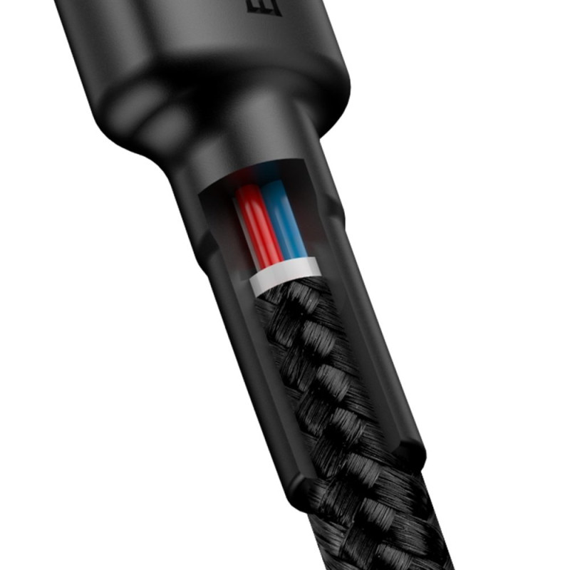 Patvarus pintas kabelis USB-C į USB-C QC3 2m – juodas ir pilkas