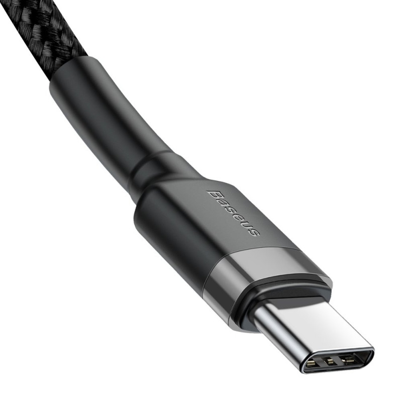 Patvarus pintas kabelis USB-C į USB-C QC3 2m – juodas ir pilkas