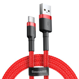 
Patvarus nailoninis kabelis USB - USB-C QC3 3m - raudonas
