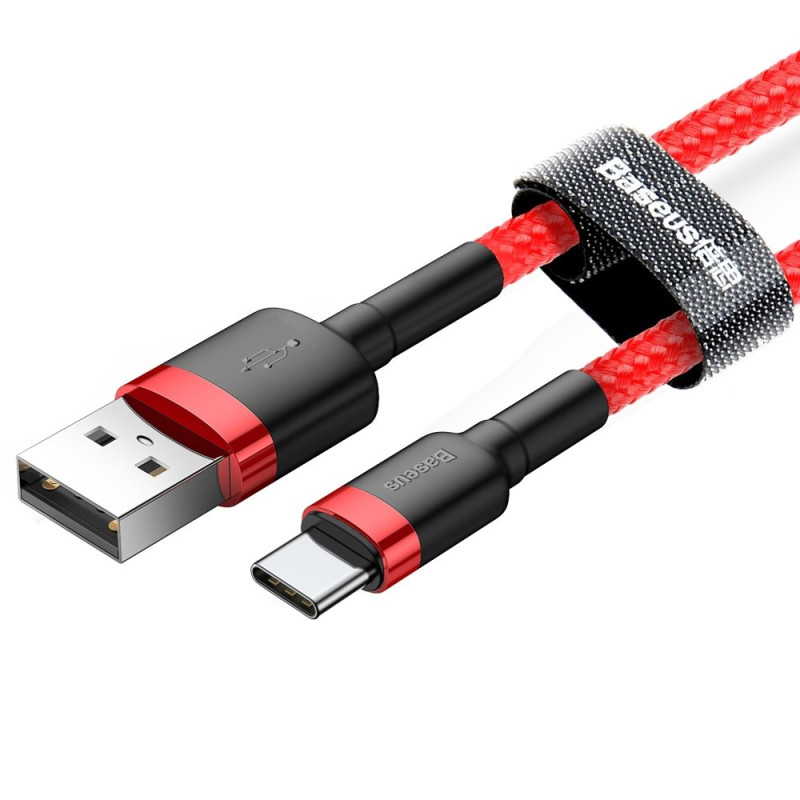 Patvarus nailoninis kabelis USB - USB-C QC3 3m - raudonas