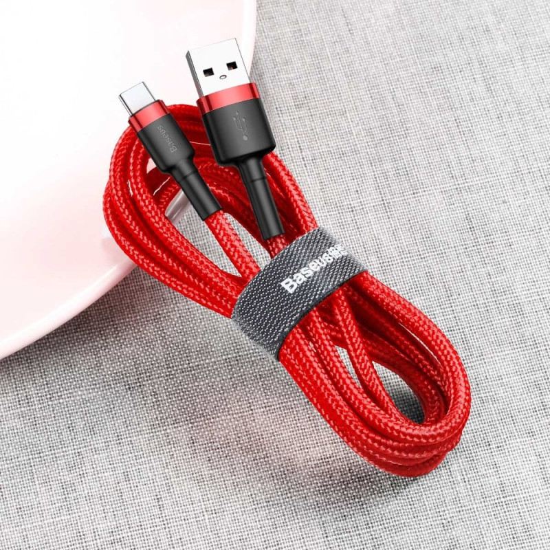 Patvarus nailoninis kabelis USB - USB-C QC3 3m - raudonas