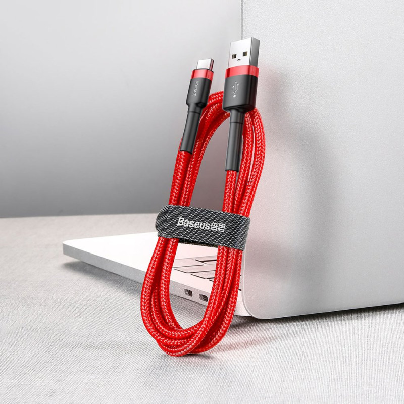 Patvarus nailoninis kabelis USB - USB-C QC3 3m - raudonas