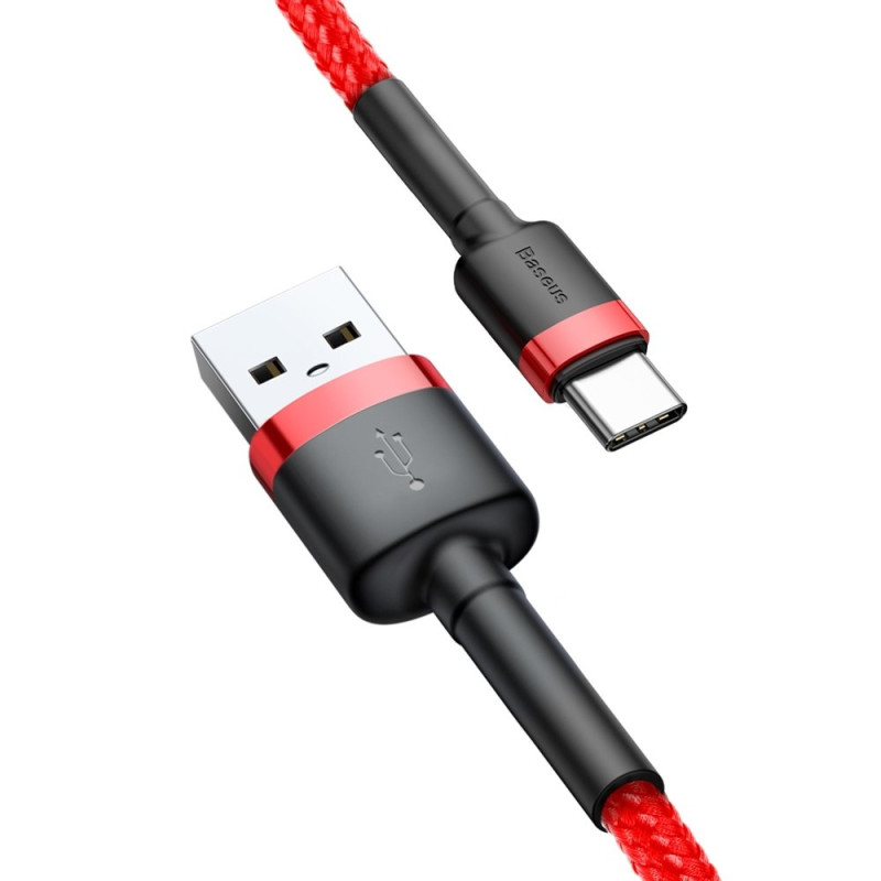 Patvarus nailoninis kabelis USB - USB-C QC3 3m - raudonas