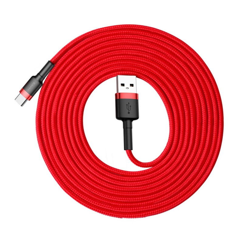 Patvarus nailoninis kabelis USB - USB-C QC3 3m - raudonas