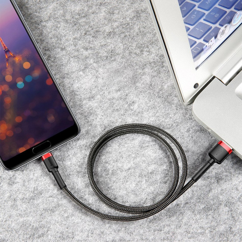 Patvarus nailoninis kabelis USB - USB-C QC3 3m - raudonas