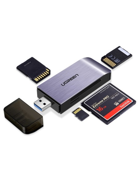 
SD / micro SD / CF / MS atminties kortelių skaitytuvas, USB 3.0 kištukas - pilkas
