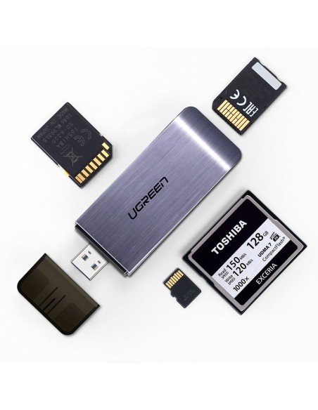 
SD / micro SD / CF / MS atminties kortelių skaitytuvas, USB 3.0 kištukas - pilkas
