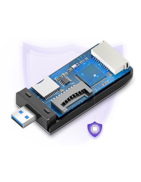 
SD / micro SD / CF / MS atminties kortelių skaitytuvas, USB 3.0 kištukas - pilkas
