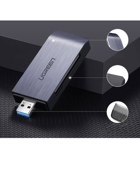 
SD / micro SD / CF / MS atminties kortelių skaitytuvas, USB 3.0 kištukas - pilkas
