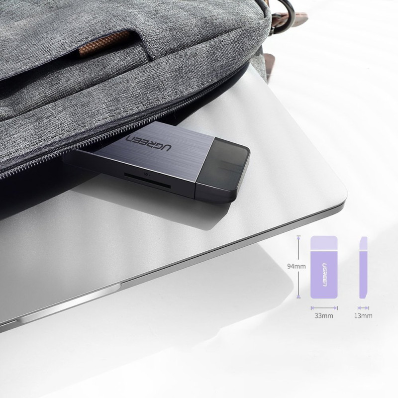 
SD / micro SD / CF / MS atminties kortelių skaitytuvas, USB 3.0 kištukas - pilkas
