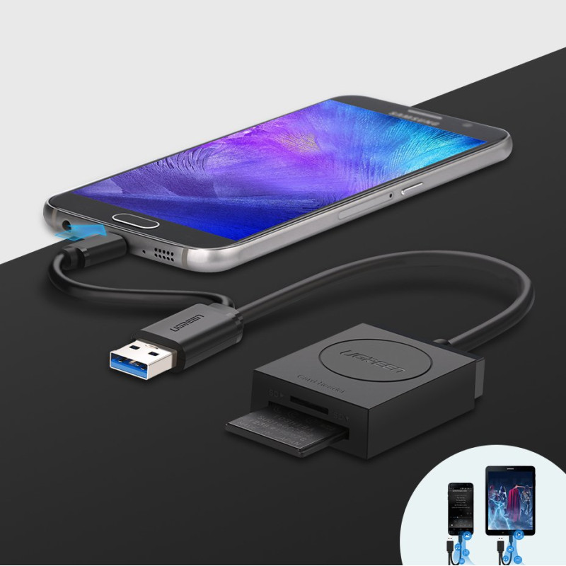 
SD / micro SD atminties kortelių skaitytuvas, USB 3.0 kištukas, 15 cm - juodas
