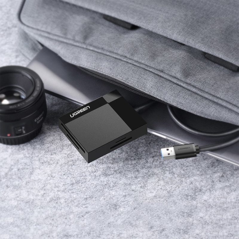 SD / micro SD / CF / MS atminties kortelių skaitytuvas, USB 3.0 kištukas 1m - juodas