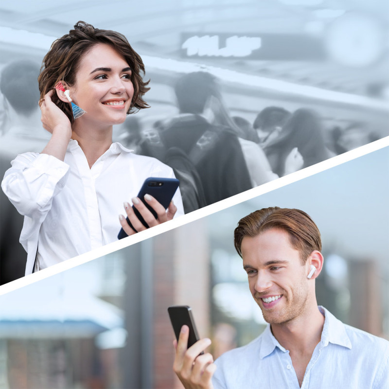 TWS belaidės ausinės ENC vandeniui atsparios IPX4 Bluetooth 5.3 baltos spalvos