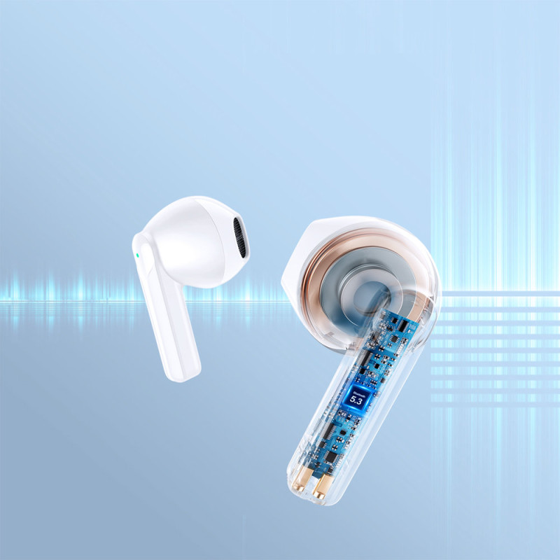 TWS belaidės ausinės ENC vandeniui atsparios IPX4 Bluetooth 5.3 baltos spalvos