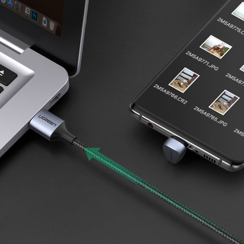 Kampinis USB – USB-C laidas skirtas QC AFC FCP grotuvams 1m – pilkas