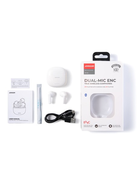 TWS belaidės ausinės ENC vandeniui atsparios IPX4 Bluetooth 5.3 baltos spalvos TWS belaidės ausinės ENC vandeniui atsparios IPX4 Bluetooth 5.3 baltos spalvos