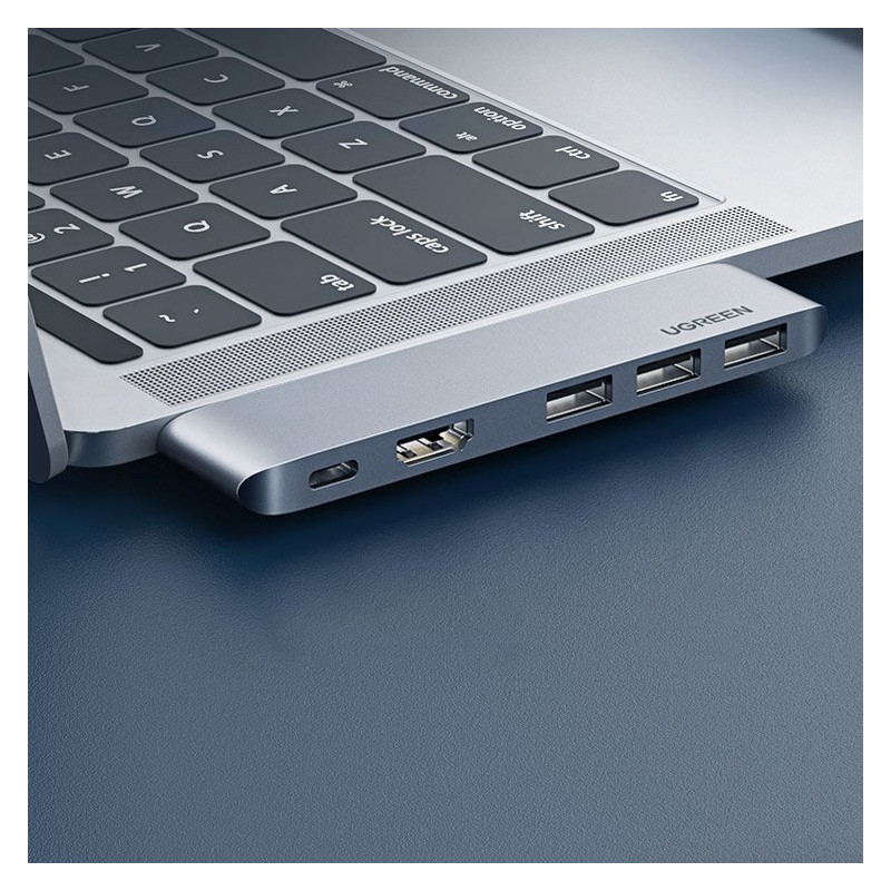 Daugiafunkcinis HUB prievadas skirtas MacBook Pro / Air 2x USB-C į USB-C HDMI 3x USB 3.0 – pilka