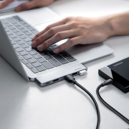 
Daugiafunkcinis HUB prievadas skirtas MacBook Pro / Air 2x USB-C į USB-C HDMI 3x USB 3.0 – pilka
