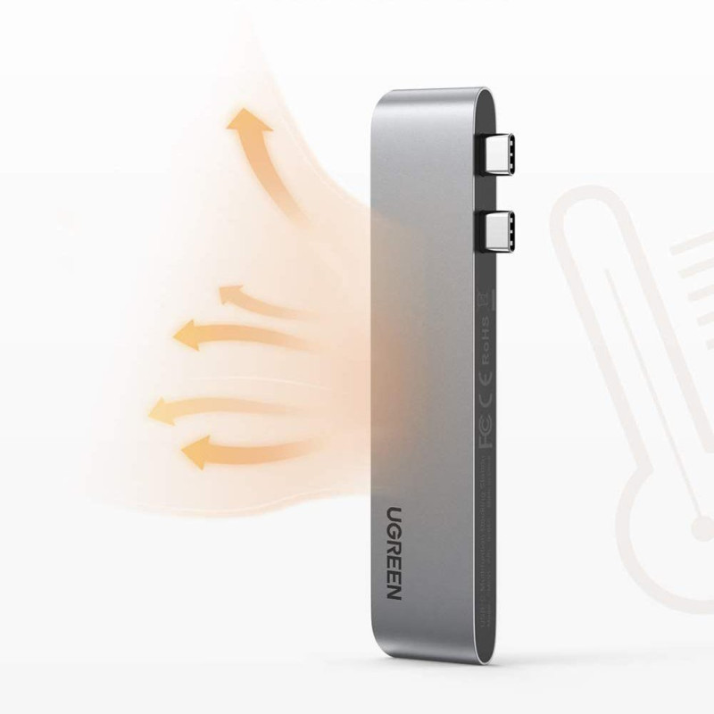 Daugiafunkcinis HUB prievadas skirtas MacBook Pro / Air 2x USB-C į USB-C HDMI 3x USB 3.0 – pilka