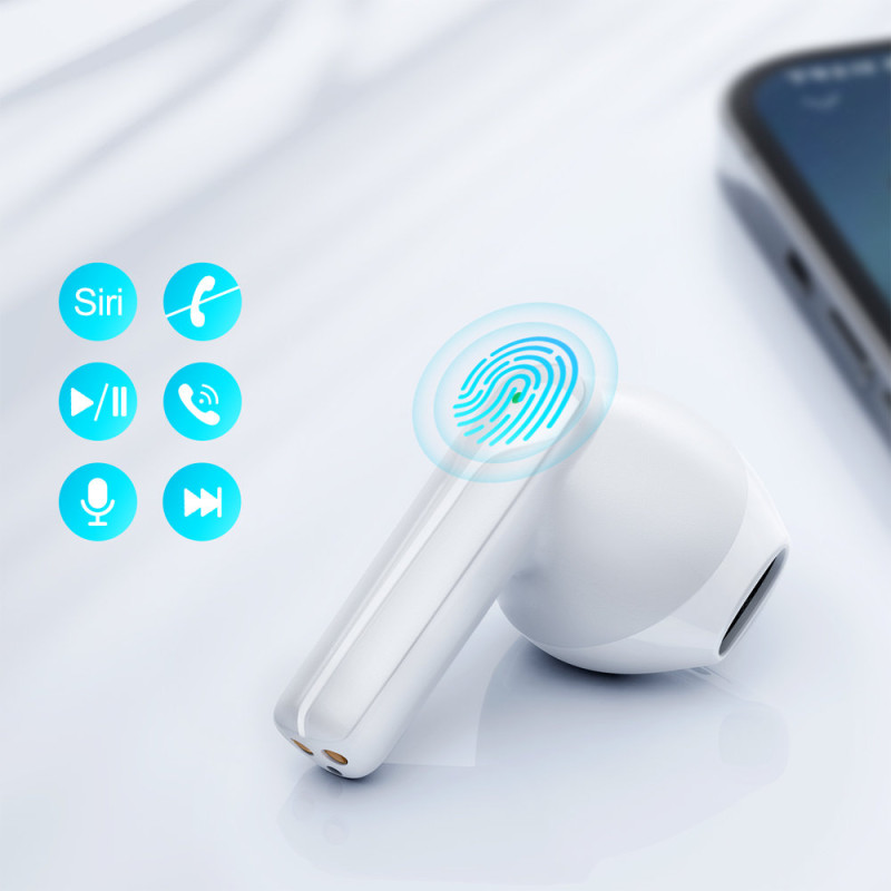 TWS belaidės ausinės ENC vandeniui atsparios IPX4 Bluetooth 5.3 baltos spalvos