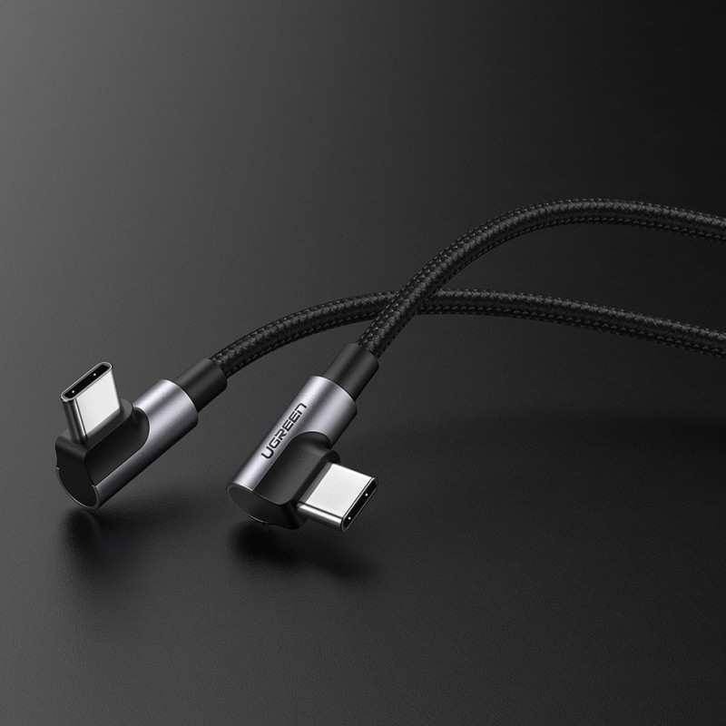 Kampinis laidas su šonine USB-C į USB-C greito įkrovimo kištuku, 1 m – pilkas