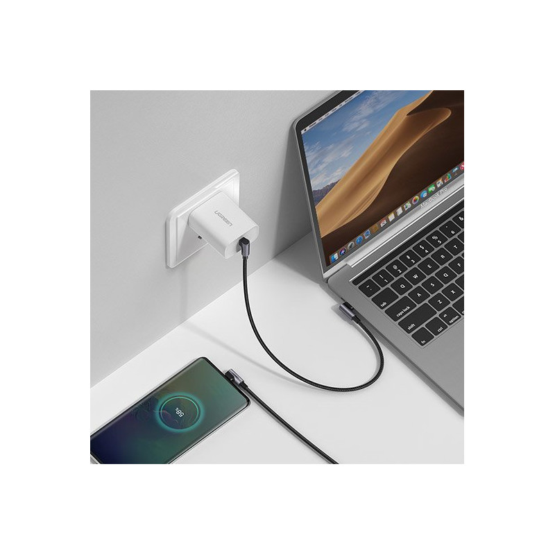 Kampinis laidas su šonine USB-C į USB-C greito įkrovimo kištuku, 1 m – pilkas