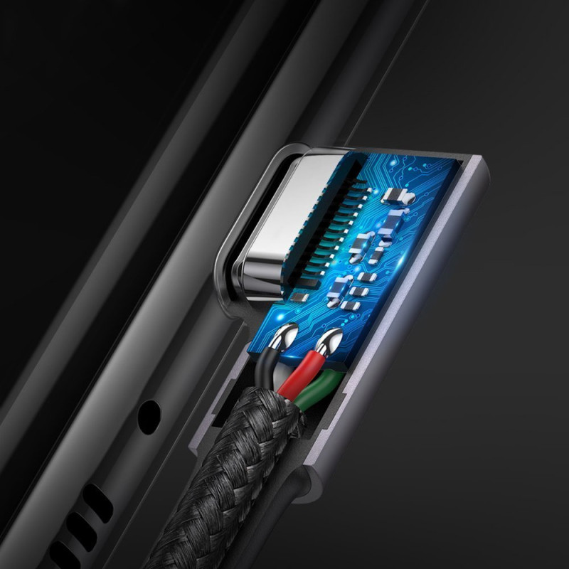 Kampinis laidas su šonine USB-C į USB-C greito įkrovimo kištuku, 1 m – pilkas