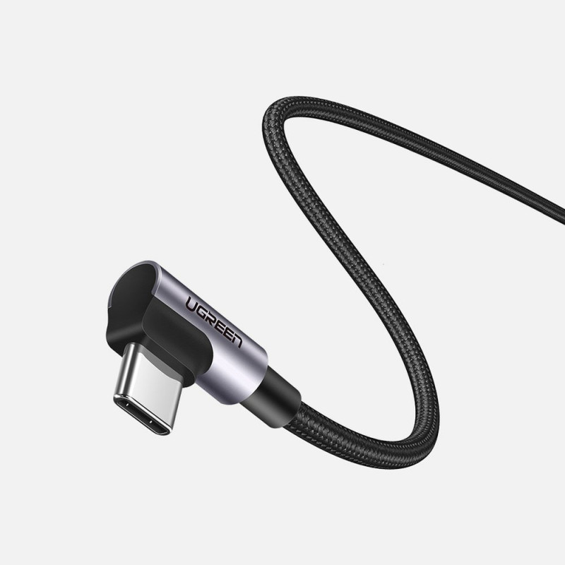 Kampinis laidas su šonine USB-C į USB-C greito įkrovimo kištuku, 1 m – pilkas