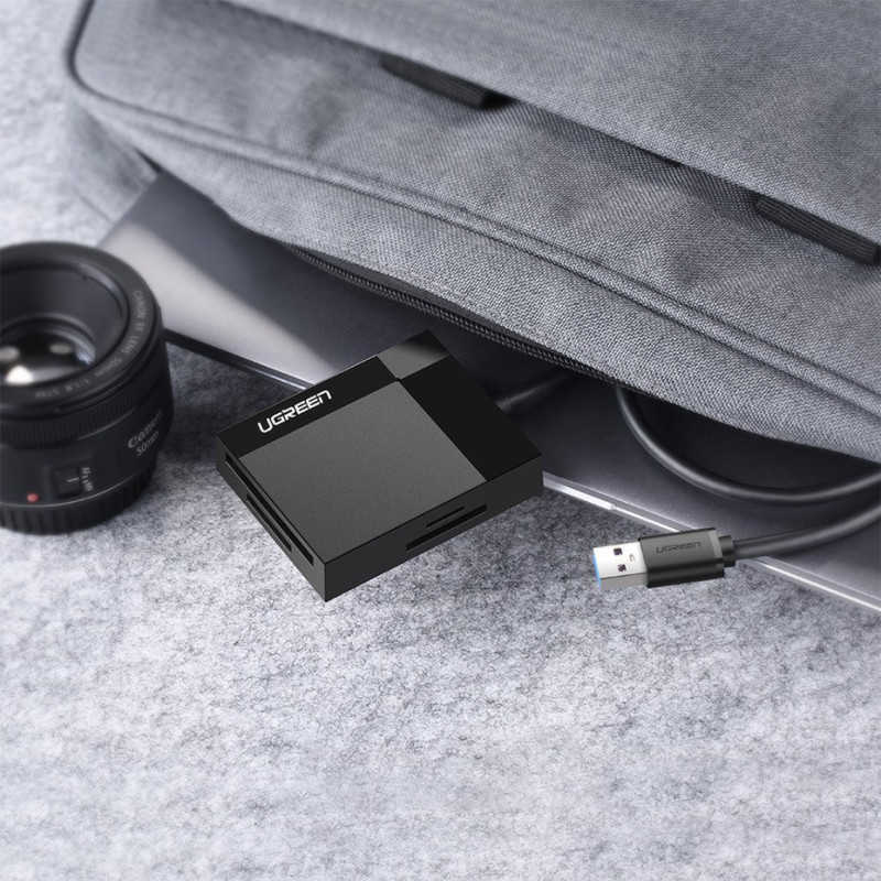 SD / micro SD / CF / MS atminties kortelių skaitytuvas, USB 3.0 kištukas - juodas