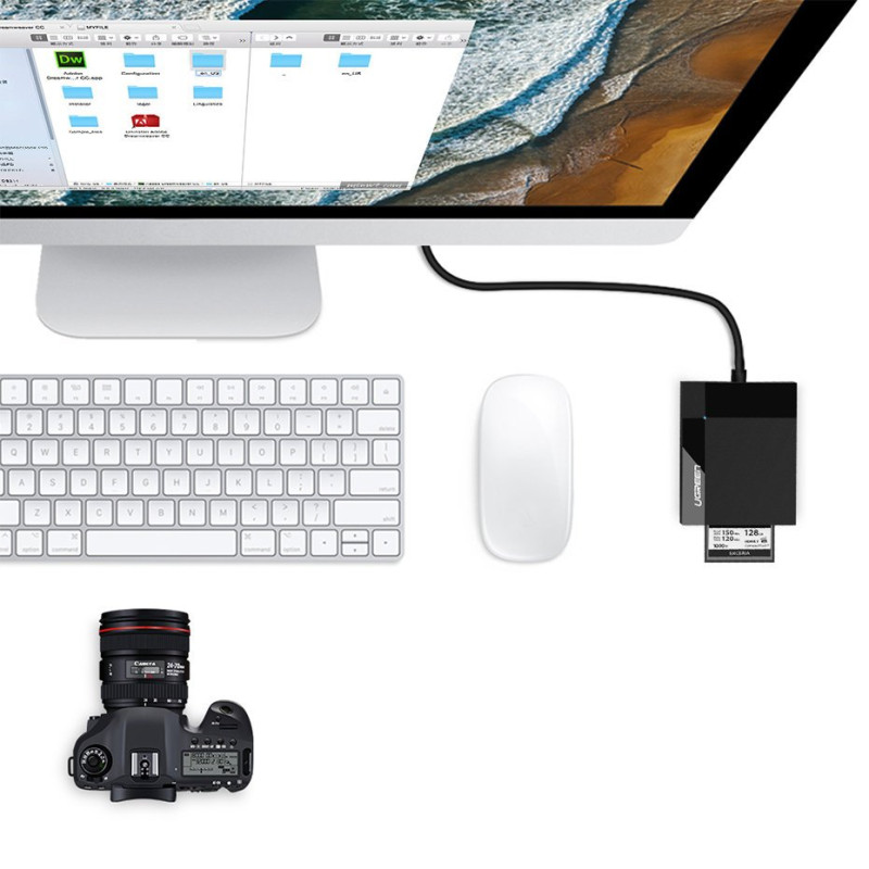 SD / micro SD / CF / MS atminties kortelių skaitytuvas, USB 3.0 kištukas - juodas