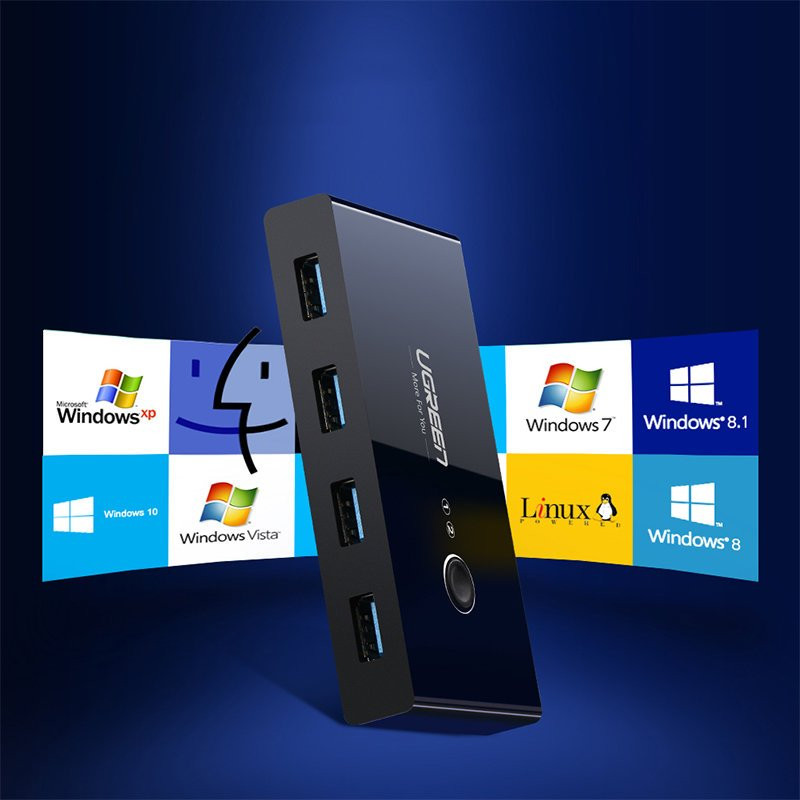 Jungiklių dėžė HUB switch 4x USB 3.2 Gen 1 USB skirstytuvas dviem kompiuteriams - juodas