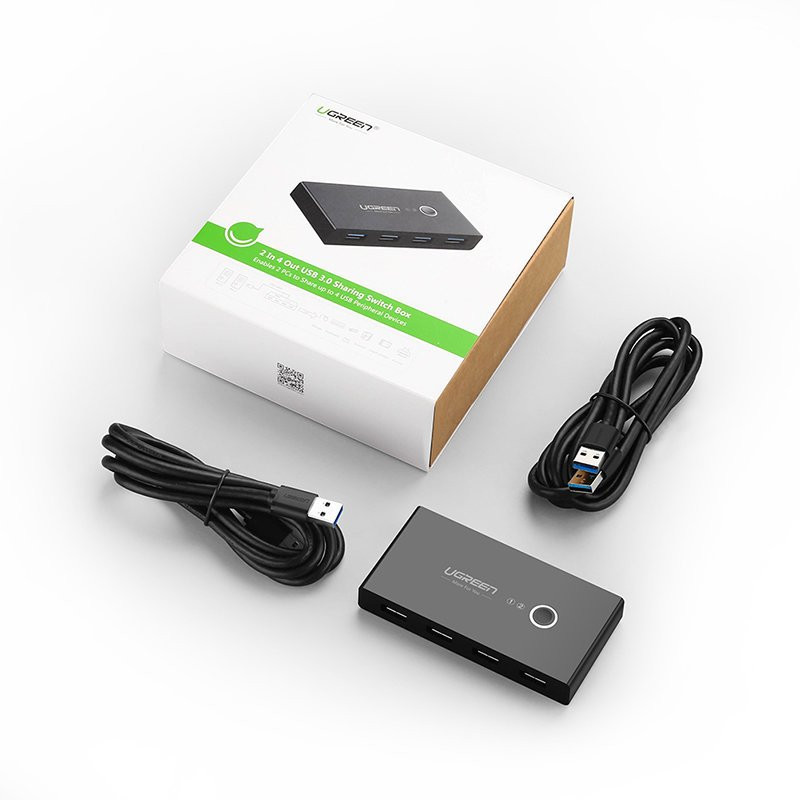 Jungiklių dėžė HUB switch 4x USB 3.2 Gen 1 USB skirstytuvas dviem kompiuteriams - juodas