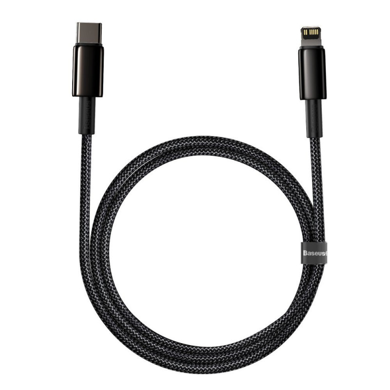 Kabelis iPhone USB-C - Žaibiškai greitas įkrovimas 20W 1m - visas juodas