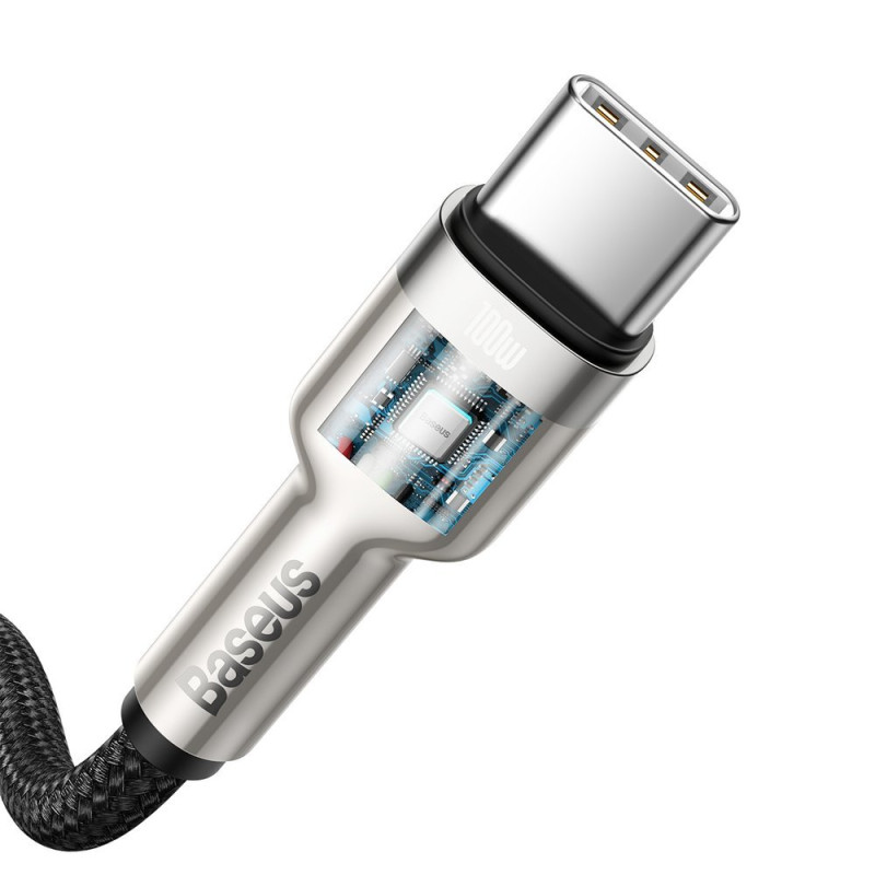 USB-C - USB-C Cafule Metal Data Maitinimo kabelis 100W 1m - juodas
