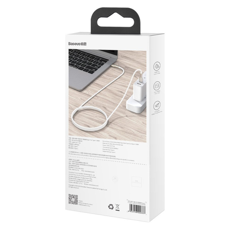 USB-C - USB-C Cafule Metal Data Maitinimo kabelis 100W 2m - juodas