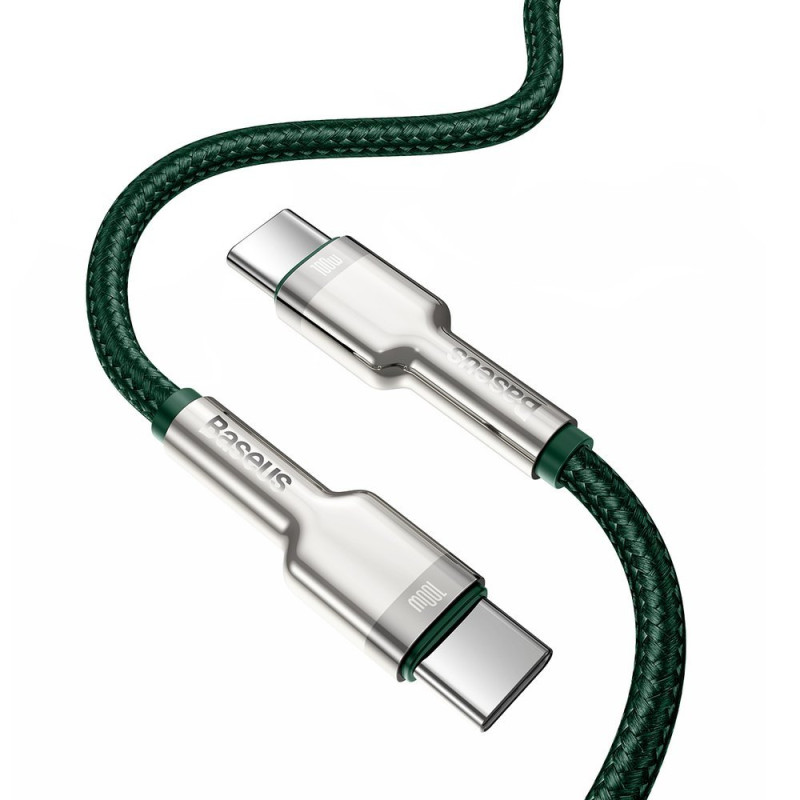 USB-C - USB-C Cafule Metal Data Maitinimo kabelis 100W 2m - žalias