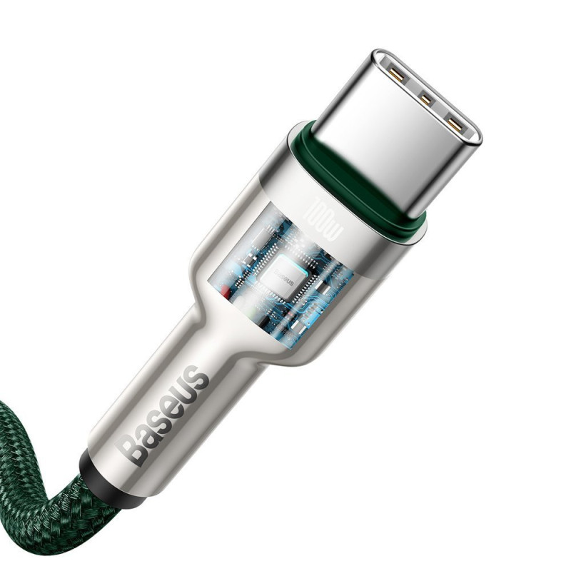 USB-C - USB-C Cafule Metal Data Maitinimo kabelis 100W 2m - žalias