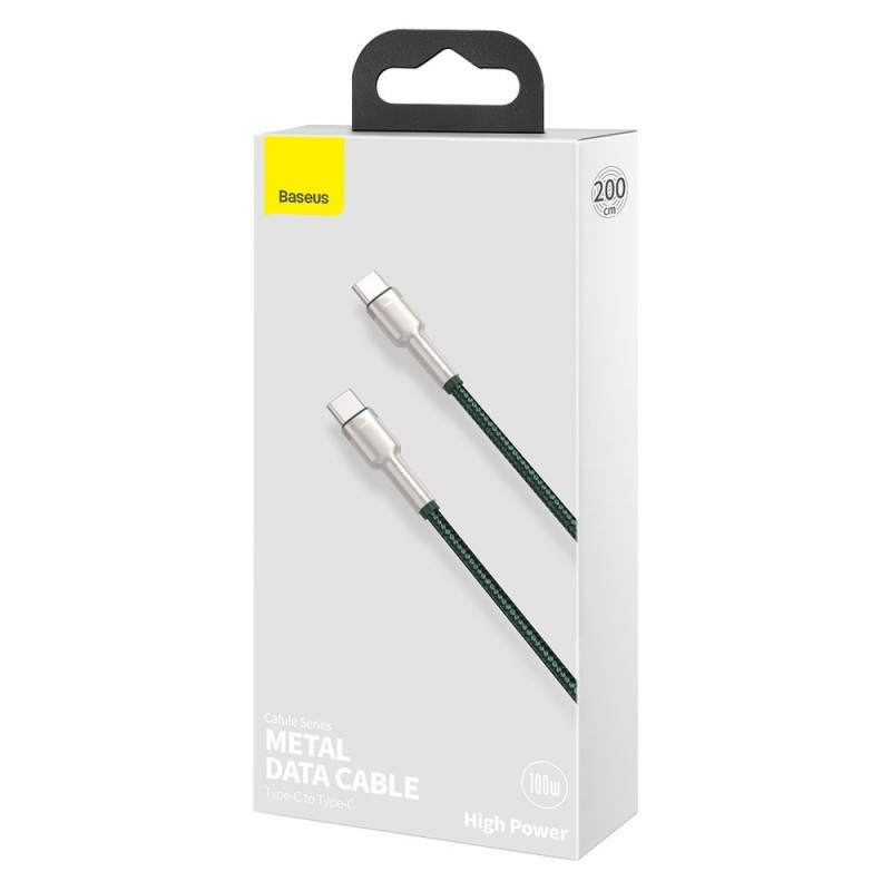 USB-C - USB-C Cafule Metal Data Maitinimo kabelis 100W 2m - žalias