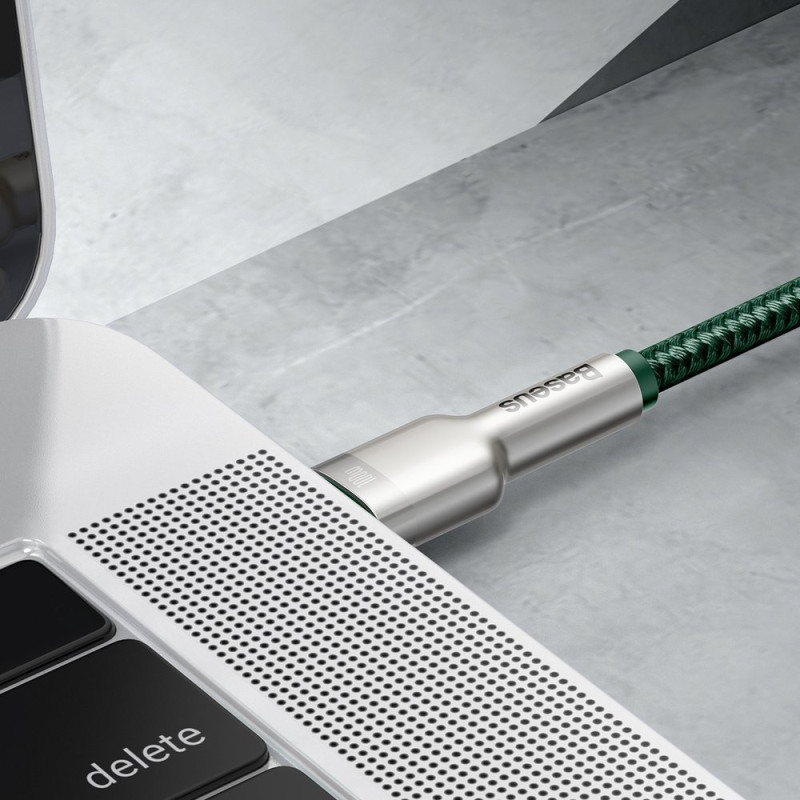 USB-C - USB-C Cafule Metal Data Maitinimo kabelis 100W 2m - žalias