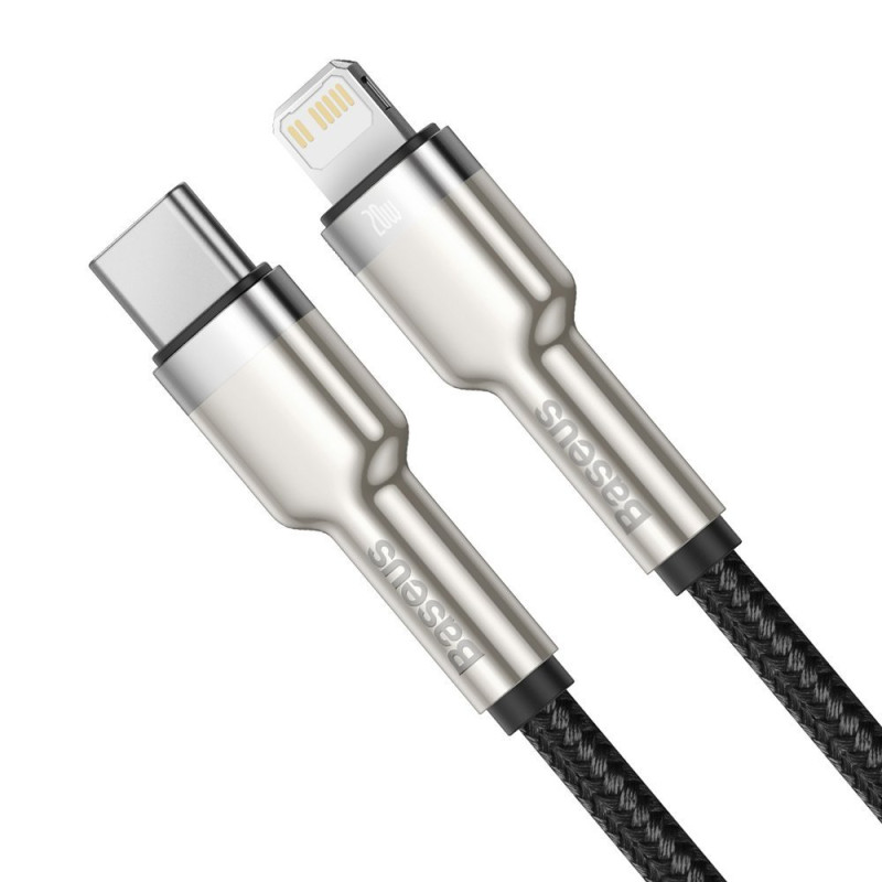 iPhone USB-C - Lightning Cafule Metal Data Power Delivery kabelis 20W 1m - juodas