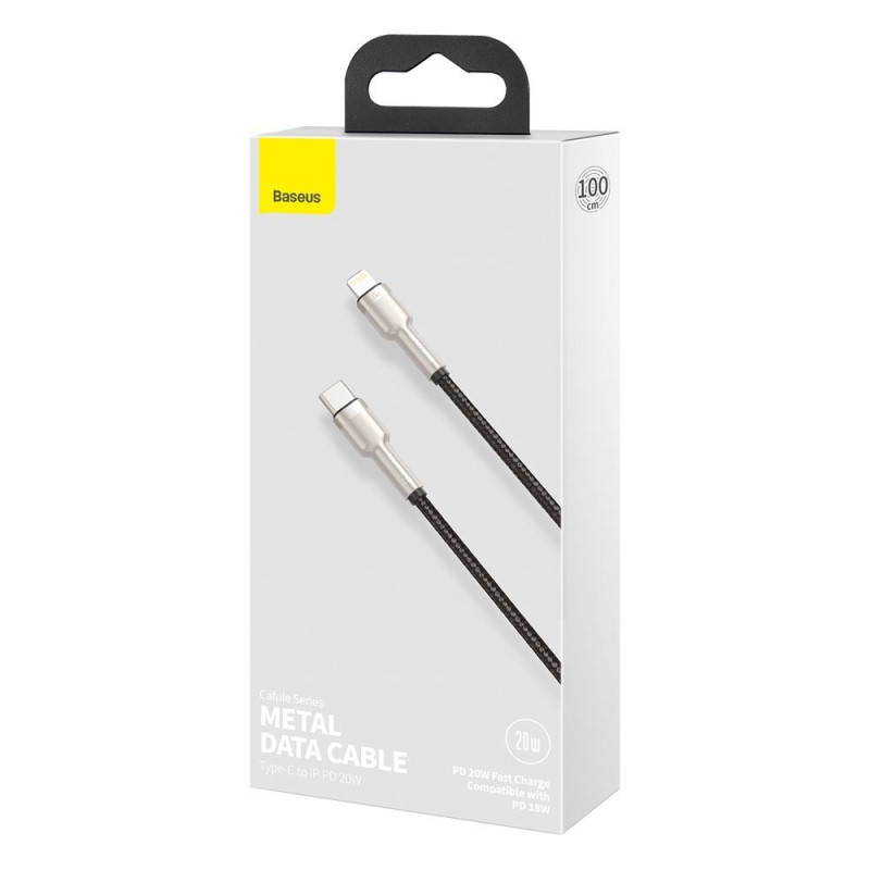 iPhone USB-C - Lightning Cafule Metal Data Power Delivery kabelis 20W 1m - juodas