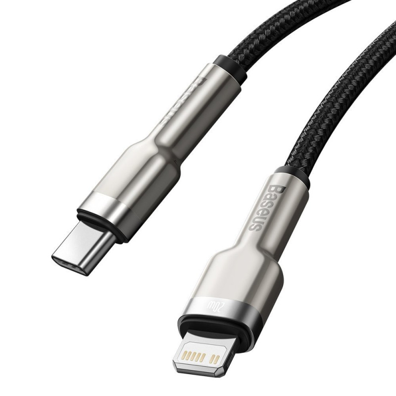 iPhone USB-C - Lightning Cafule Metal Data Power Delivery kabelis 20W 1m - juodas