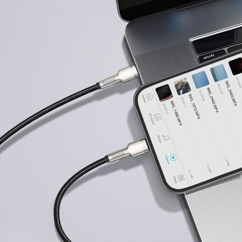 iPhone USB-C - Lightning Cafule Metal Data Power Delivery kabelis 20W 1m - juodas