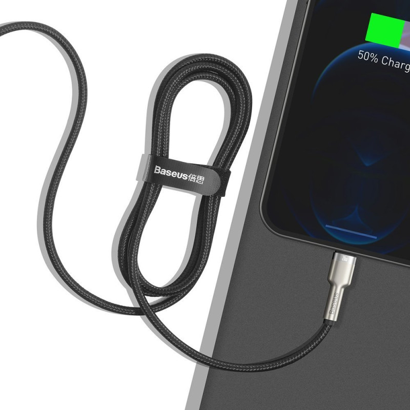 iPhone USB-C - Lightning Cafule Metal Data Power Delivery kabelis 20W 1m - juodas