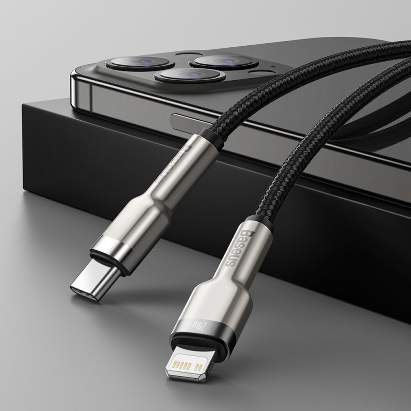 iPhone USB-C - Lightning Cafule Metal Data Power Delivery kabelis 20W 1m - juodas