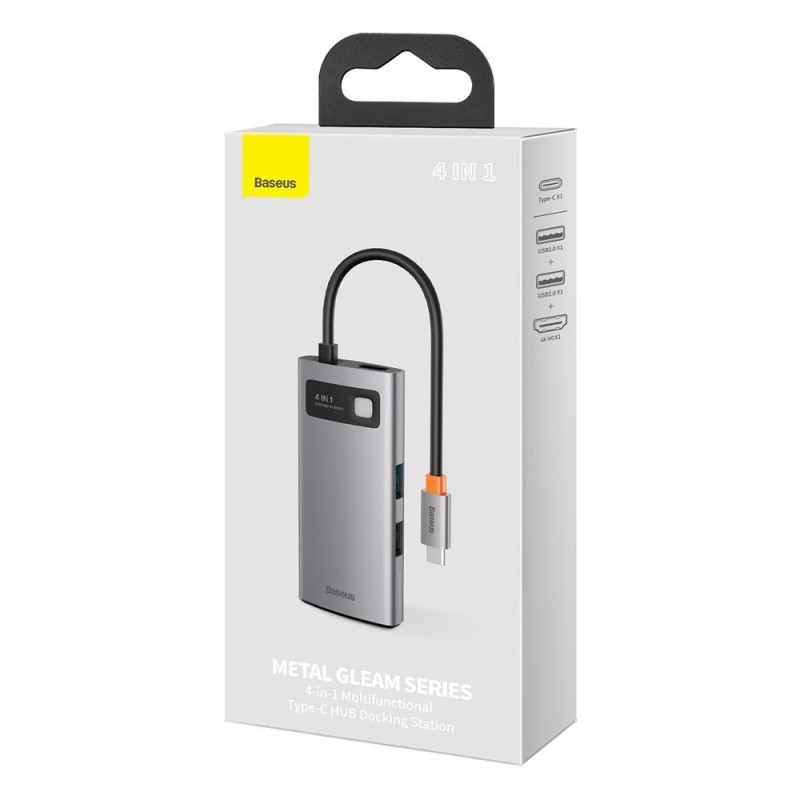 
4 viename daugiafunkcis HUB Metal Gleam USB-C į USB-C maitinimo tiekimas HDMI USB 3.2 USB 2.0
