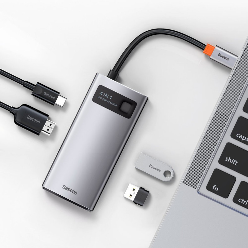 
4 viename daugiafunkcis HUB Metal Gleam USB-C į USB-C maitinimo tiekimas HDMI USB 3.2 USB 2.0
