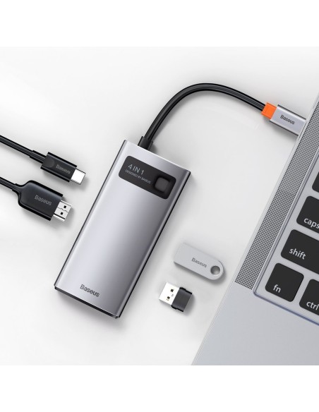 
4 viename daugiafunkcis HUB Metal Gleam USB-C į USB-C maitinimo tiekimas HDMI USB 3.2 USB 2.0
